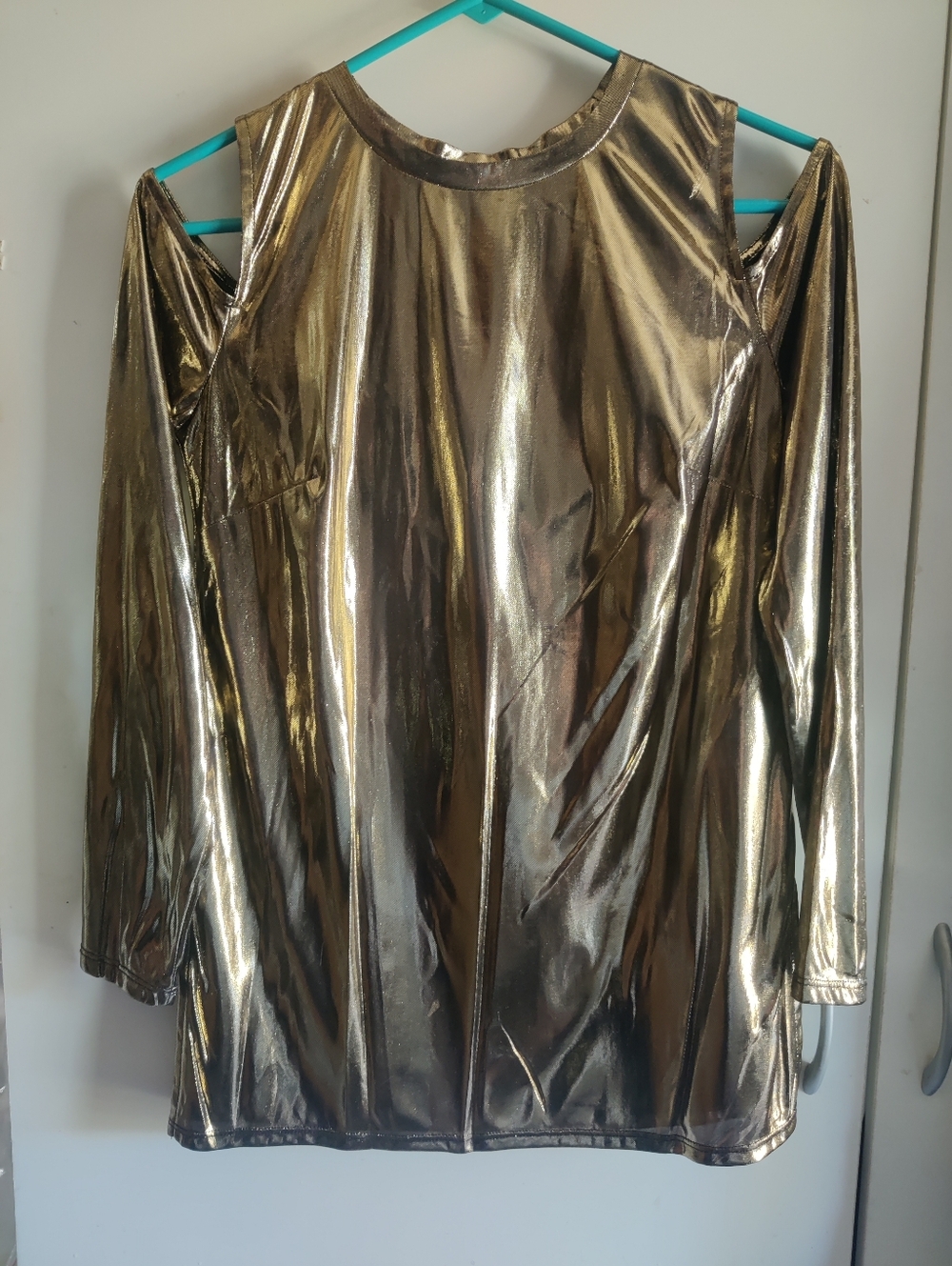 Michael Kors Metallic Gold Cold-Shoulder Long Sleeve Top